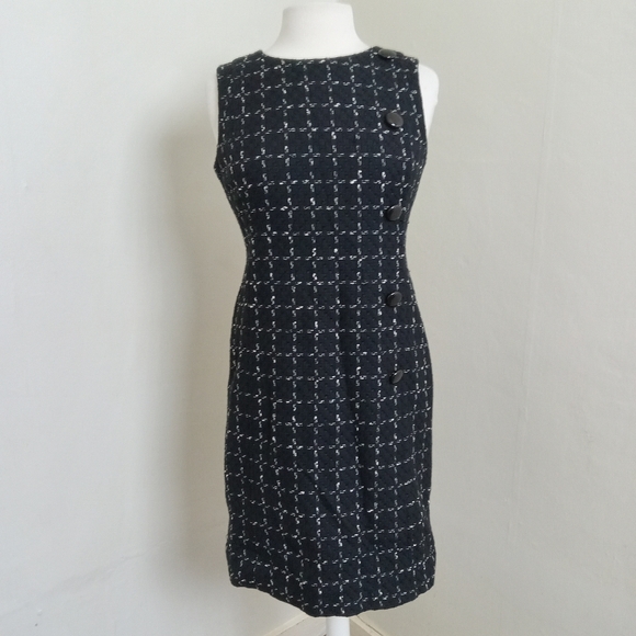 Ann Taylor Size 8 Petite Sleeveless Fully Lined Black White Tweed Sheath Dress - Picture 1 of 11